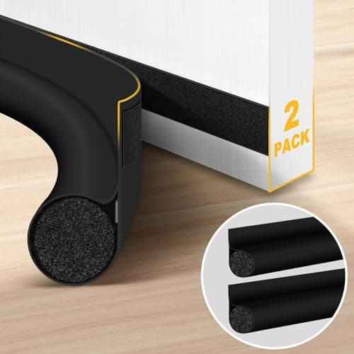 HomeProtect Door Draft Stopper 2 Pack Adjustable, Door Sweep for Bottom of Door, Weather Stripping Door Seal Interior & Exterior, Block Cold Air, Sound Light Dust, Easy to Install,32” Black