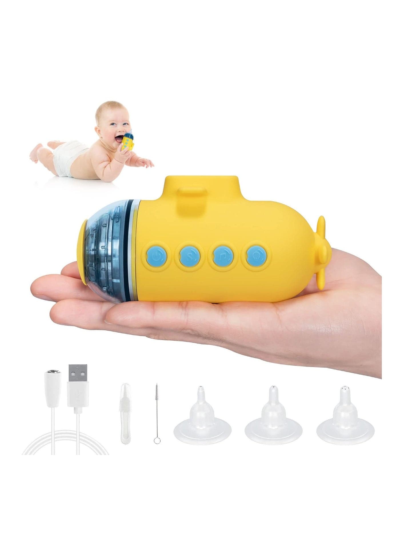 Electric Baby Nasal Aspirator Rechargeable Sucker with 3 Different Nose Tips Music Light Low Noise Newborns