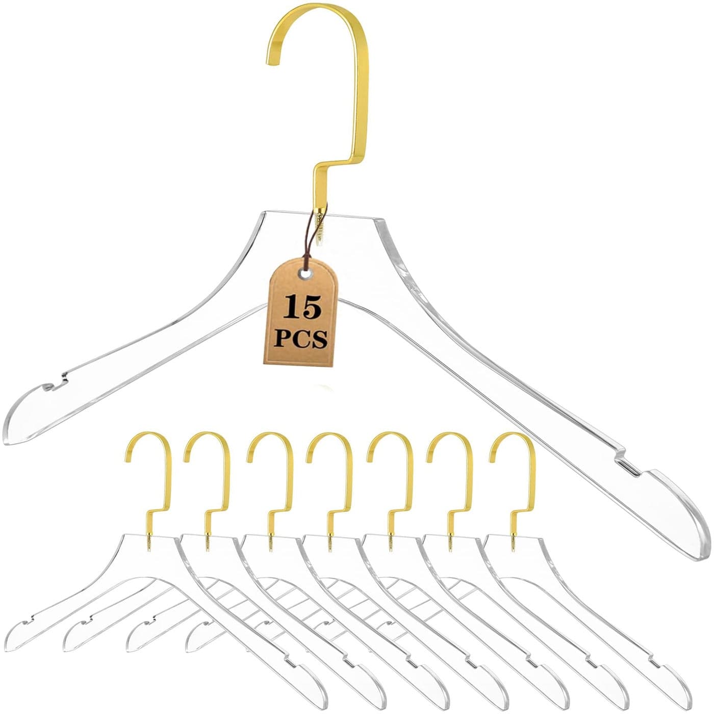Besser Acrylic Clear Hangers 15 PackAcrylic Hanger Premium Quality Crystal Clear Hangers with Gold Hooks Luxury Dress Suit HangersGold Hook