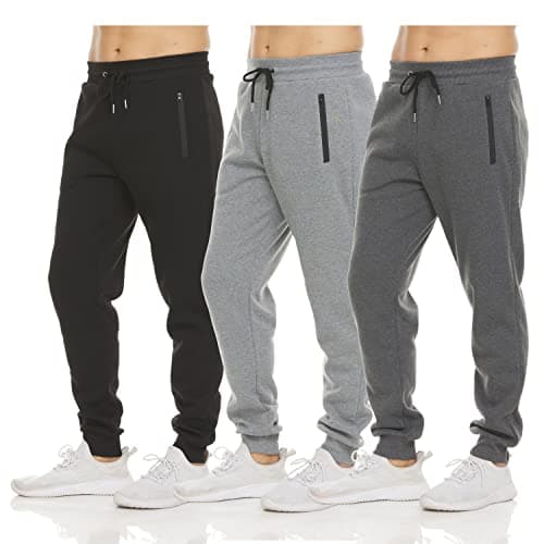 PURE CHAMP Mens 3 Pack Fleece Active Athletic Workout Jogger Sweatpants for Men with Zipper Pocket and Drawstring Size S-3XL (Set7 Size Small)