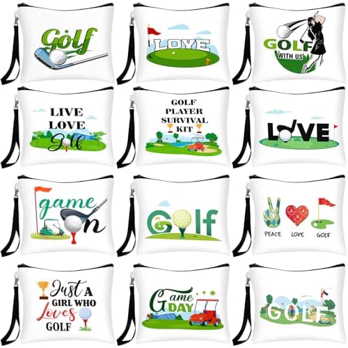 Shinylin 24 Pcs Golf Gift Bag Golf Cosmetic Bags Golf Accessories for Women Men Inspirational Golf Pouch Zipper Golf Toiletry Organizer Golf Wristlet Wallet for Golf Player Golf Lovers Gift12 Style