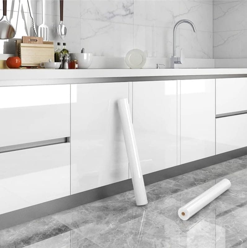 WALLMATE™ Vinyl White Contact Paper Decorative for Cabinets Countertops Kitchen Shelves Self Adhesive Film Peel and Stick Waterproof Removable Wallpaper (2 Feet_36 inch(2 PCS), Glossy White Wallpaper)