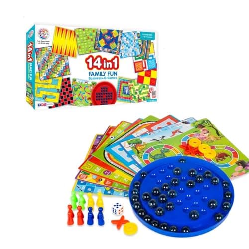 14 in 1 Family Board Game Set – Includes Ludo, Business, Snakes & Ladders, Chess, Car Rally, Cricket & More – Ultimate Indoor Game for Kids & Adults – Fun Party Game Combo
