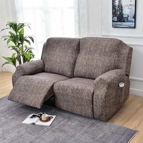 House of Quirk Polyester Recliner 6 Pieces Loveseat Covers Stretch Reclining Couch Covers For 2 Seats Reclining Sofa Slipcovers Furniture Protector - Brown Woddy