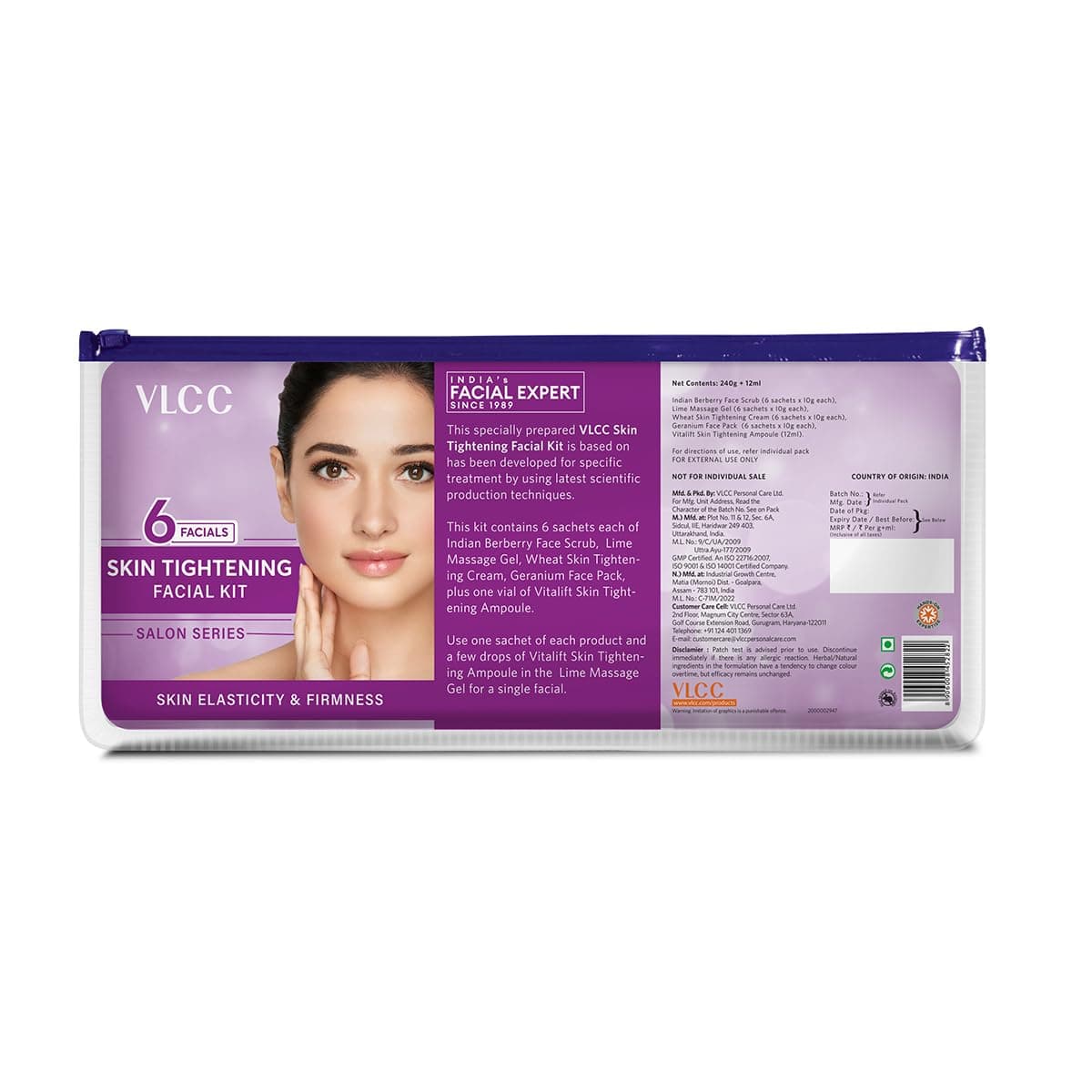 VLCC Skin Tightening Facial Kit 6 Facials 240g 12ml At Home Facial with Indian Berberry Wheatgerm Carrot Extracts Geranium Tightens Firms Skin Youthful Radiance