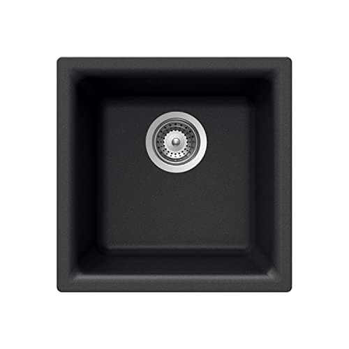 Houzer E-100 MIDNITE Quartztone Granite Series Bar Sink - Black Dual Mount 13 x 13 inch Single Bowl Sink, Durable Construction, Perfect for Kitchen or Food Prep