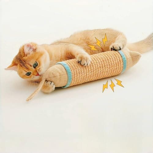 FuneeTop Interactive Cat Kicker Toy 10 Inch Long Catnip Cat Scratcher Post Natural Sisal Toy for Indoor CatsPink and Blue