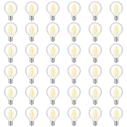 GvvooHome 36 Pack G40 LED Replacement Bulbs Shatterproof 1 Watt E12 LED Bulb for Outdoor Patio Garden Vintage String Lights 2200K Warm White Dimmable