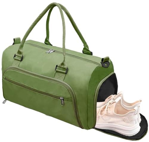 woogwin Small Gym Bag for Men Women with Shoes Wet Compartment Waterproof Duffle Bag for Travel Sports Workout Overnight Weekender177Army Green
