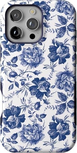 Casely iPhone 16 Pro Max Case Rose to Fame Blue White Floral Bold Protective Design Compatible with MagSafe