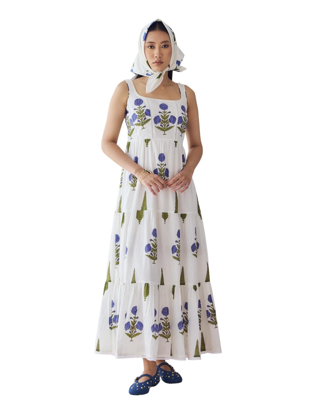 FIORRA Women's Off-White Floral Printed Cotton Maxi Dress DR0025