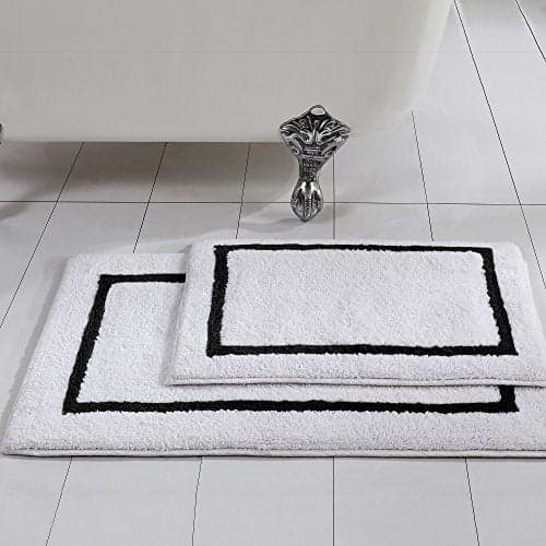 Amrapur Overseas 2-Pack Reversible Contrast Stripe Bath Mat Set (17-inch by 24-inch & 21-inch by 34-inch), Black