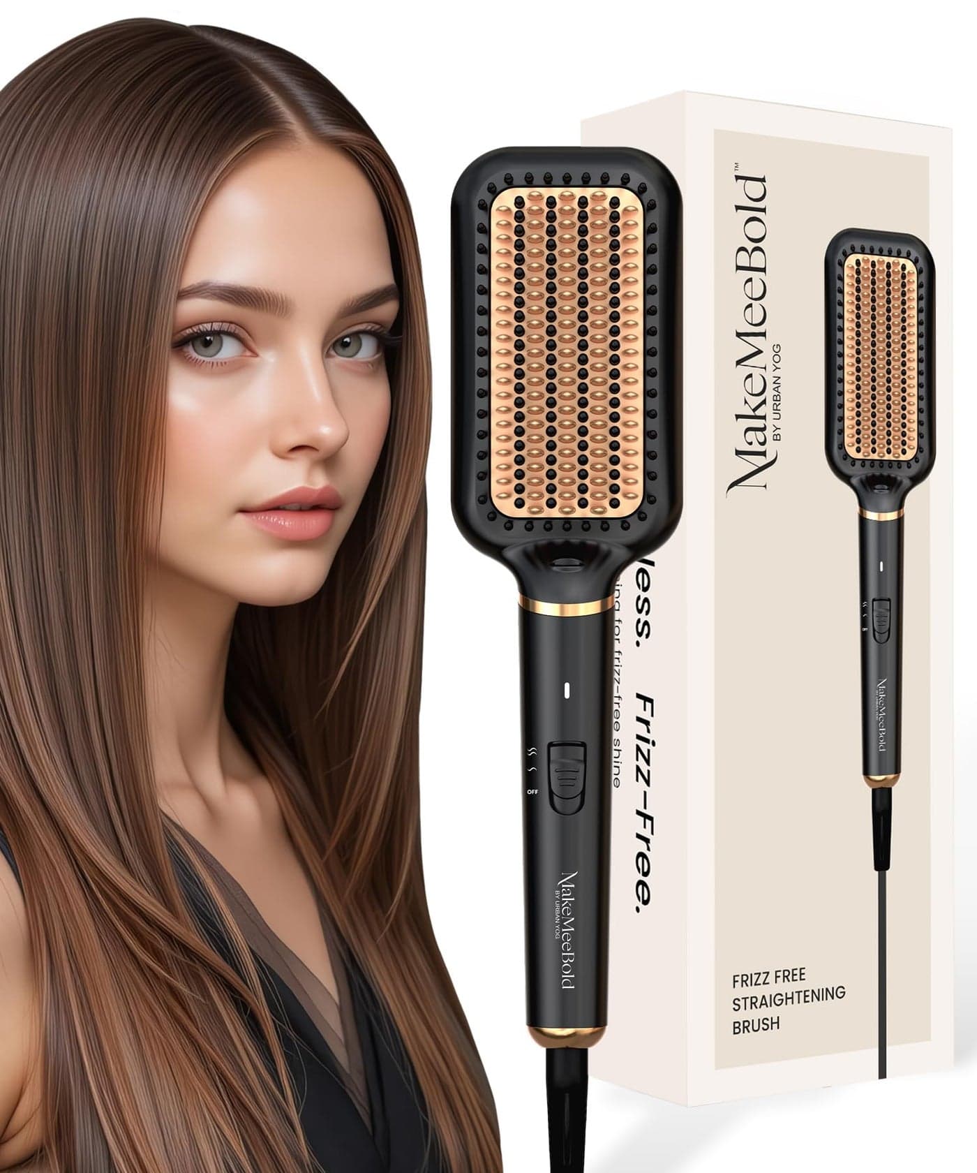 Makemeebold Make Mee Bold Frizz Free Straightening Brush for Hair | Hair straightener for woman with 73mm Large Paddle Design | Electric Comb for Women | Gifts for woman | PTC Fast Heat-Up (30s) | 2 Heat Settings (180°C & 210°C) | Auto Shut-Off & 360° Swivel Cord