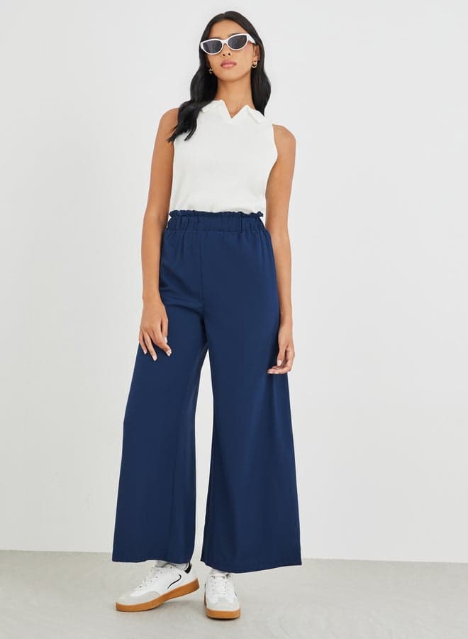 Take Two Solid Elastic Waist Wide Leg Pants
