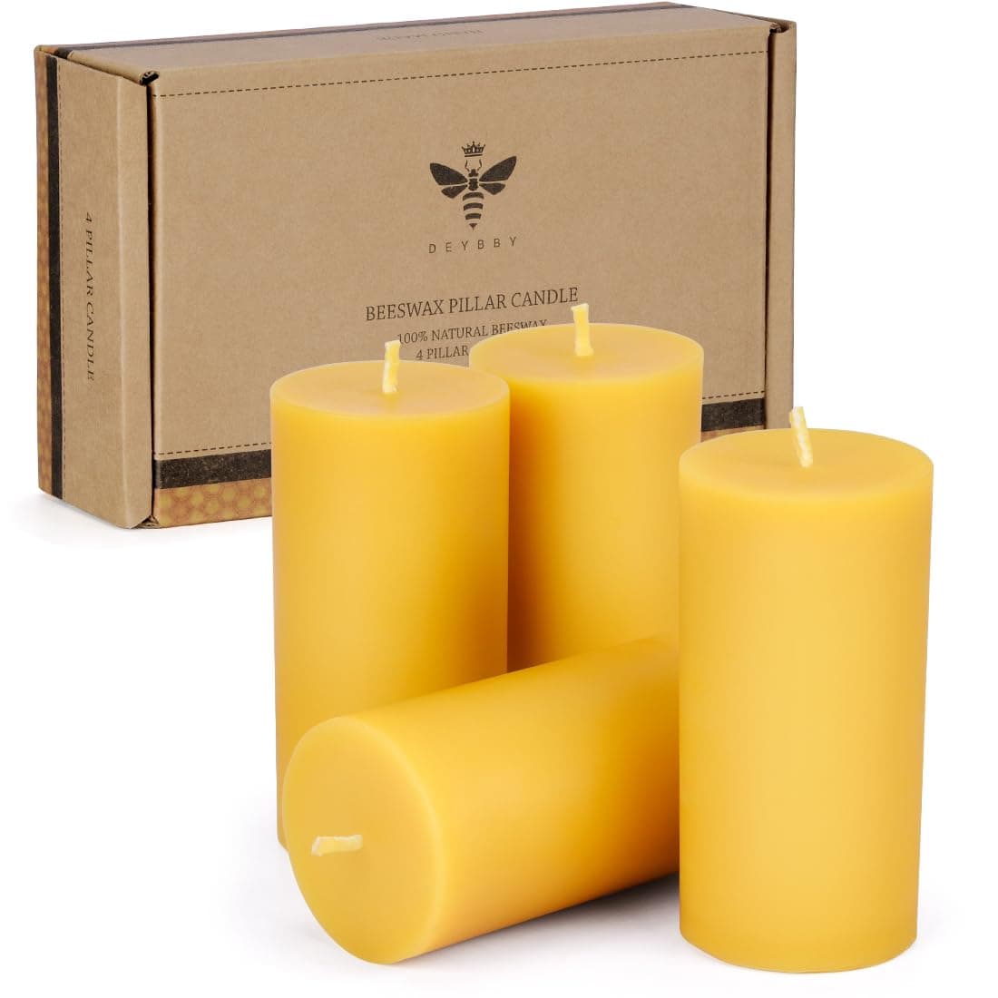 Beeswax Pillar Candles Set of 4 Smokeless Dripless Pure Beeswax Candle Set with Natural Scent for Room Decoration Prayer Party Long Lasting Burn Time2x4 inchBrown Raw