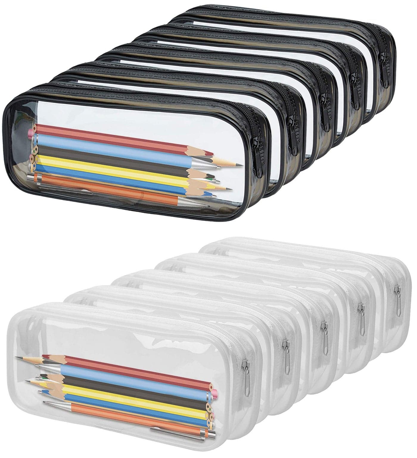 WUWEOT 10 Pack Clear Pencil Case PVC Pencil Bag Makeup Pouch Big Capacity Travel Toiletry Bag with Zipper for Office Stationery and Travel Storage BlackWhite
