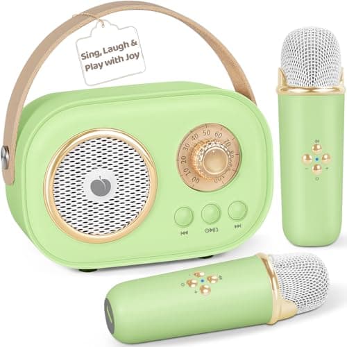 PRUNUS C20 Mini Karaoke MachineValentines Day Gifts for Her Him Kids MensPortable Bluetooth Speaker with 2 Wireless Microphone for Boys Girls 312 Years Old Birthday Party Green