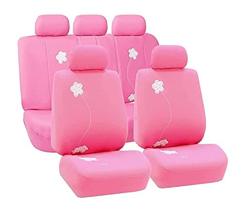 FH Group Full Set Cloth Car Seat Covers - Low Back Front Seat Covers, Universal Fit, Airbag Compatible, Split Bench Rear Seat, Washable Seat Cover for SUV, Sedan, Van, Pink