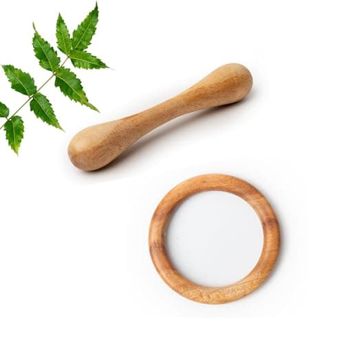 WoCra® Neem Wood Baby Teether Toys – Pack of 2 | Dumbbell Teether + Ring-Teether for Babies, Toddlers & Infants | Handmade Non-Toxic Wooden Teething & Chew Toys | Safe Ayurvedic Chusni Soothers