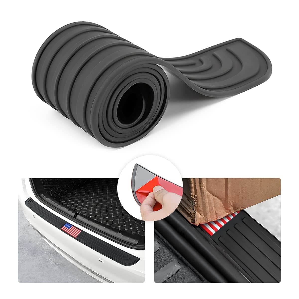 Car Rear Bumper Protector Guard American Flag AntiScratch Door Entry Sill Guard NonSlip Rubber Vehicle Trim Cover Protection Strip Car Accessories for Most Cars BlackRed Flag354x27