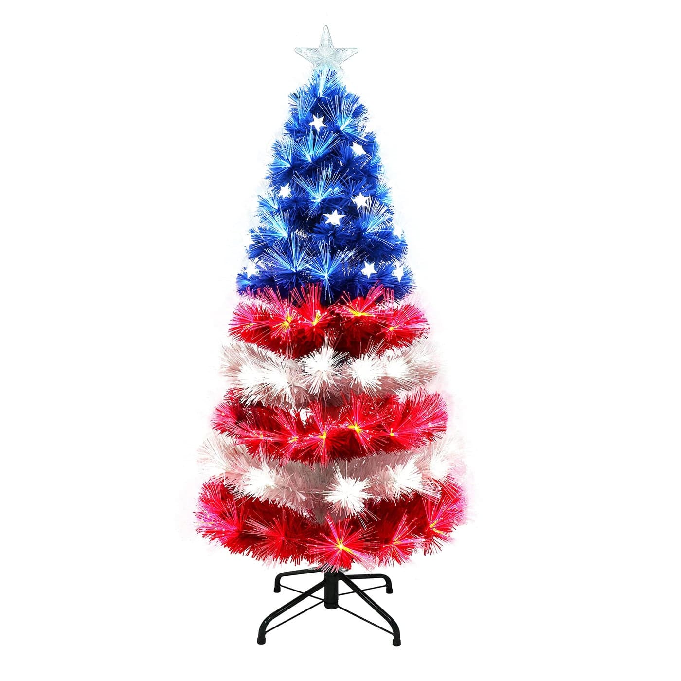 Puleo International PreLit 4 Fiber Optic Patriotic Artificial Christmas Tree RedWhiteBlue