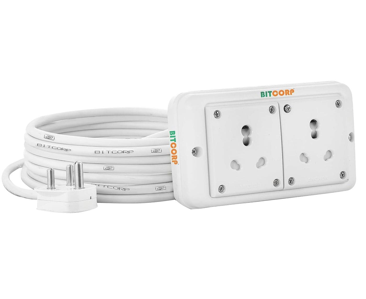 Bitcorp Extension Cord 3500W 15A 16A 20A Spike Guard Thermal Protection 2 Way Multi Outlet 3 Pin Power Cord with 4 Meter Long Wire Cable Suitable for Small and Heavy Duty Appliance