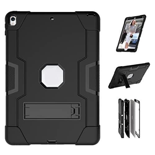 Jaorty 3 in 1 Hybrid Case for iPad Air 3 10.5" & iPad Pro 10.5" - Heavy Duty Rugged Stand, Shockproof, Anti-Slip & Scratch, Black/Black