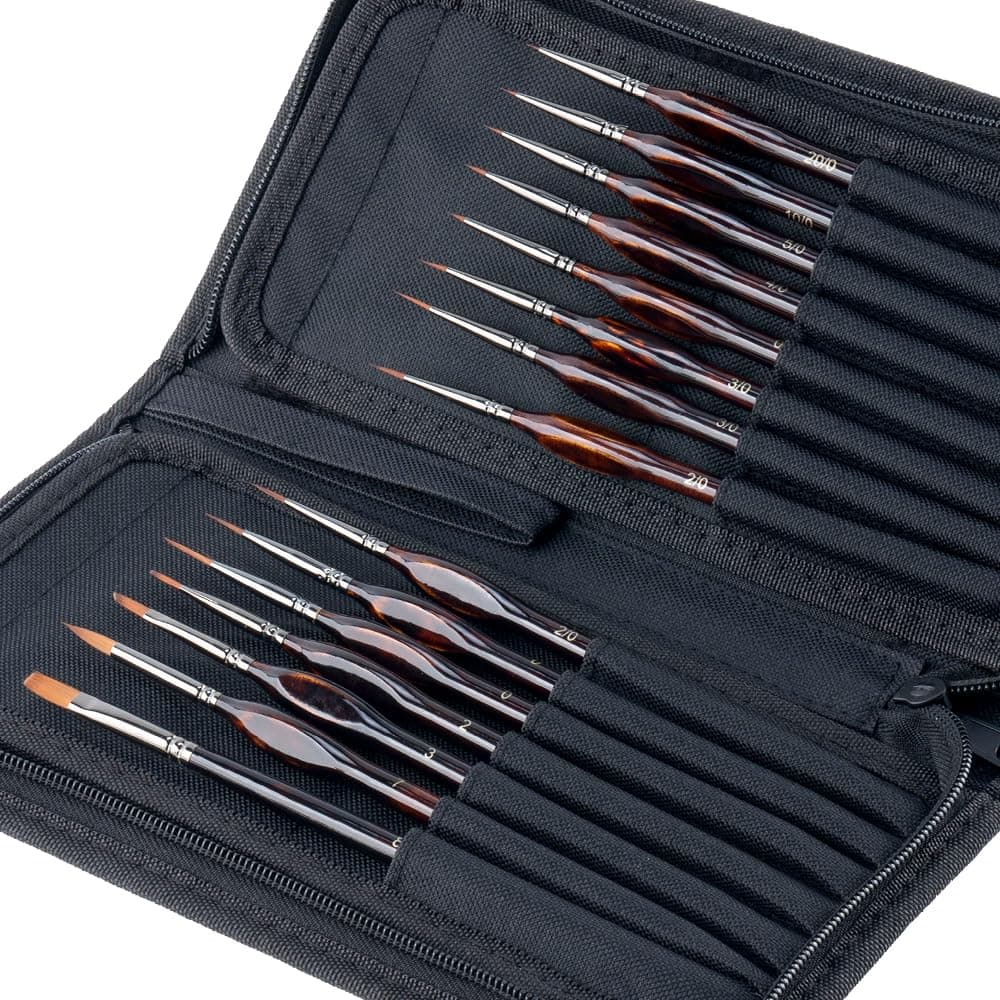 Transon Artist Detail Paint Brushes with Case 15pcs for Model Miniature Painting