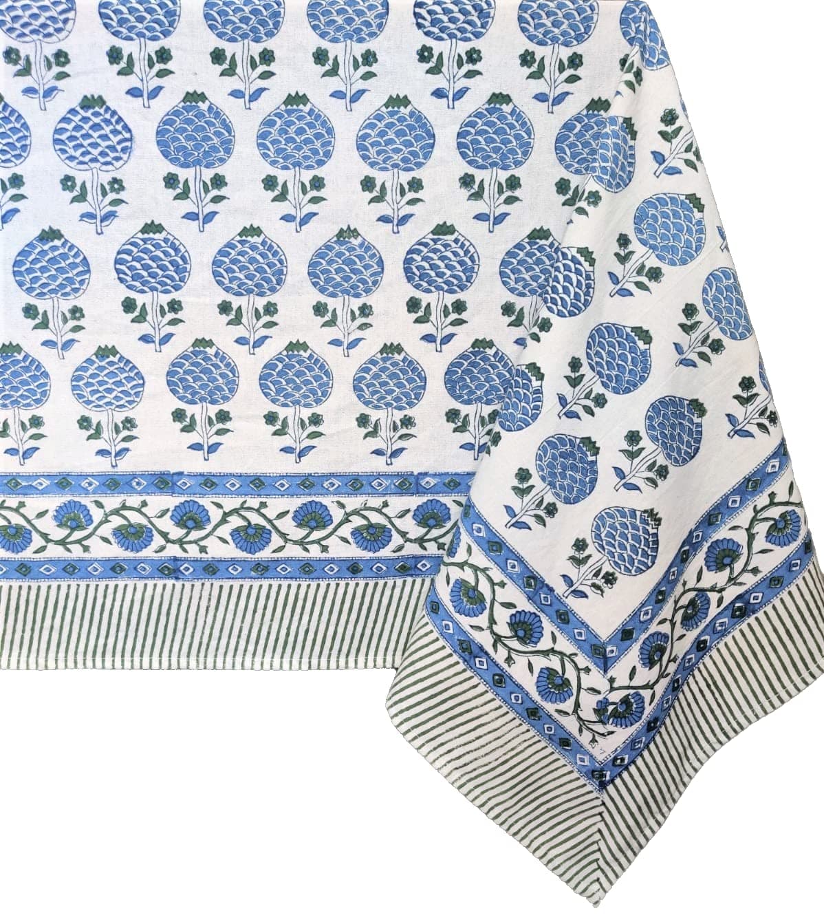 ATOSII Roma Blue 100 Cotton Boho Rectangle Fall Tablecloth Handblock Floral Print Table Cloth Linen for Kitchen Dining I Parties Outdoors Weddings Christmas Thanksgiving Decor 60 X 108 Inches