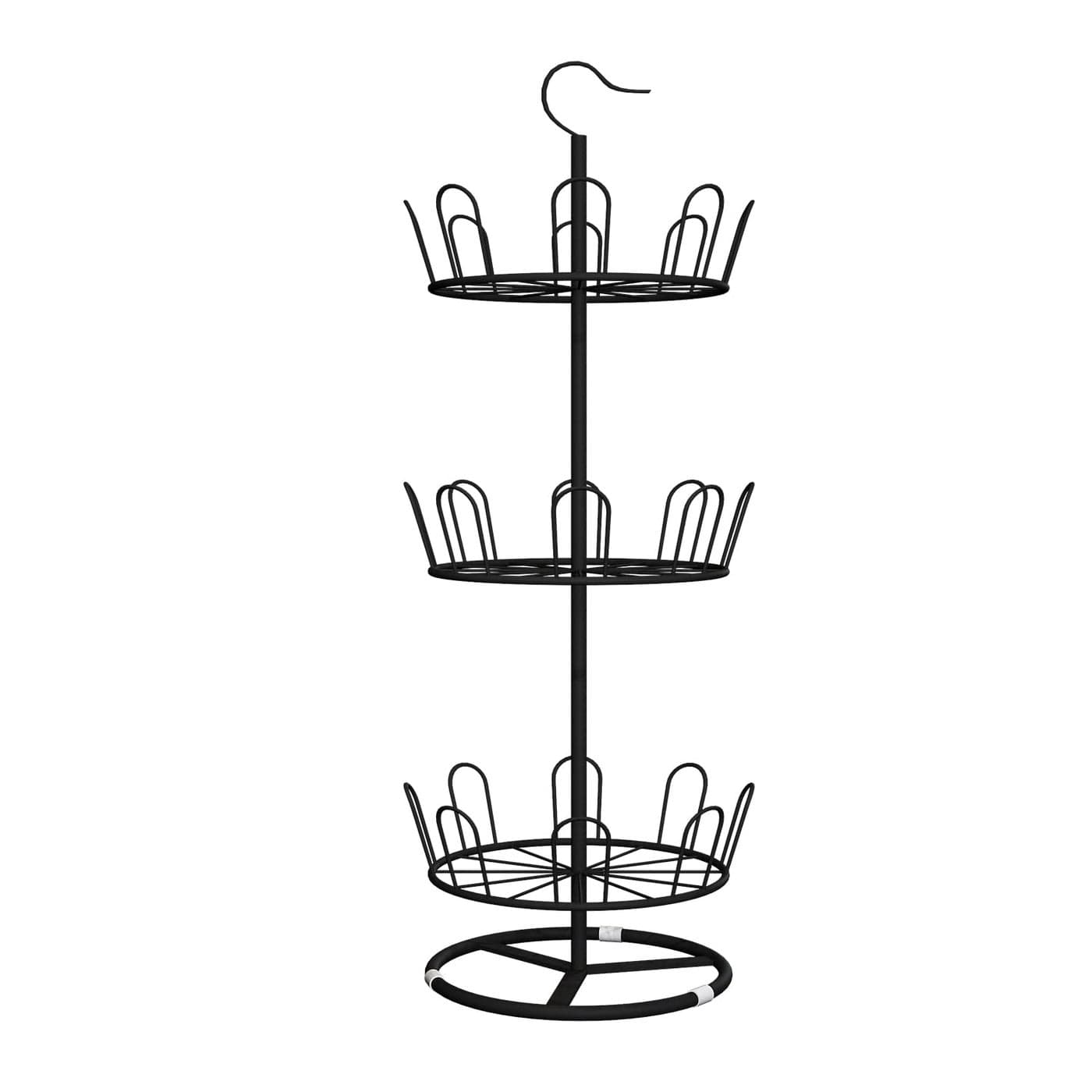 OLDRAINBOW Revolving Round Iron Shoe Tree RackStanding Circular Rotating Shoe RackSpinning Shoe Organizer Rack3 TierBlack