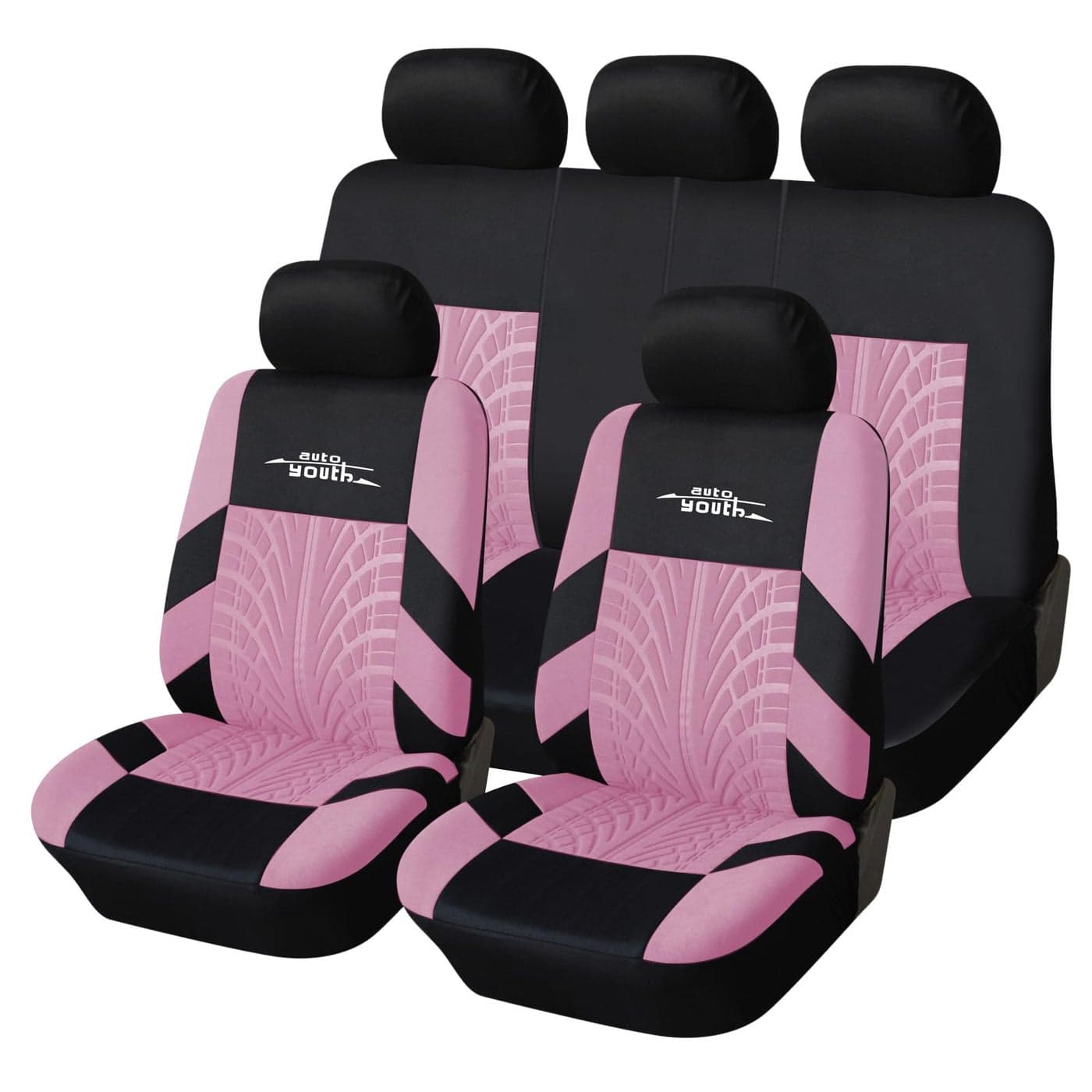 AUTOYOUTH Universal Seat Covers Full Set Breathable Bucket Seat Covers with Removable Headrest Airbag Compatible for Sedans SUVsTrucksVans Pink