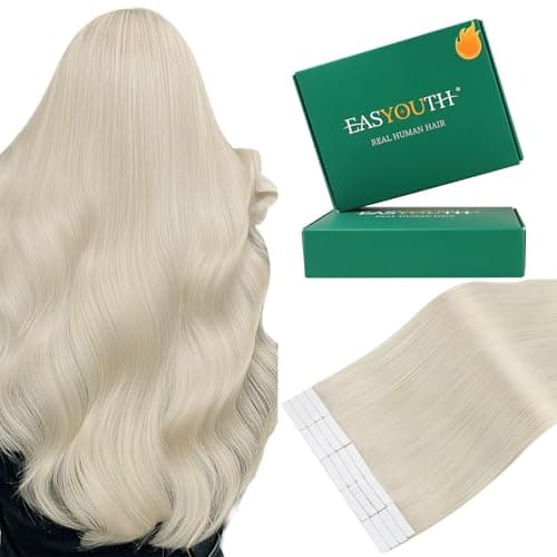 Easyouth Blonde Tape in Hair Extensions Human Hair White Blonde Human Hair Extensions Tape in 20pcs 14 Inch Softness Hair Extension Tapes in for Women