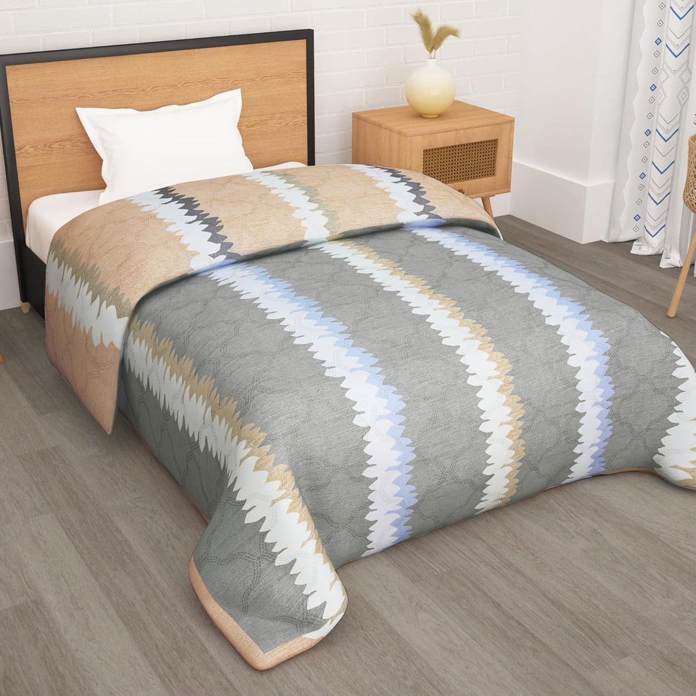 Story@Home Comforter Single Bed | 180GSM | 150 X 225 cm | Microfiber Blanket Single Bed | Reversible Dohar | Quilt | Single Duvet | Grey Soft Blanket | Abstract Pattern | Perfect for Festive Gifting