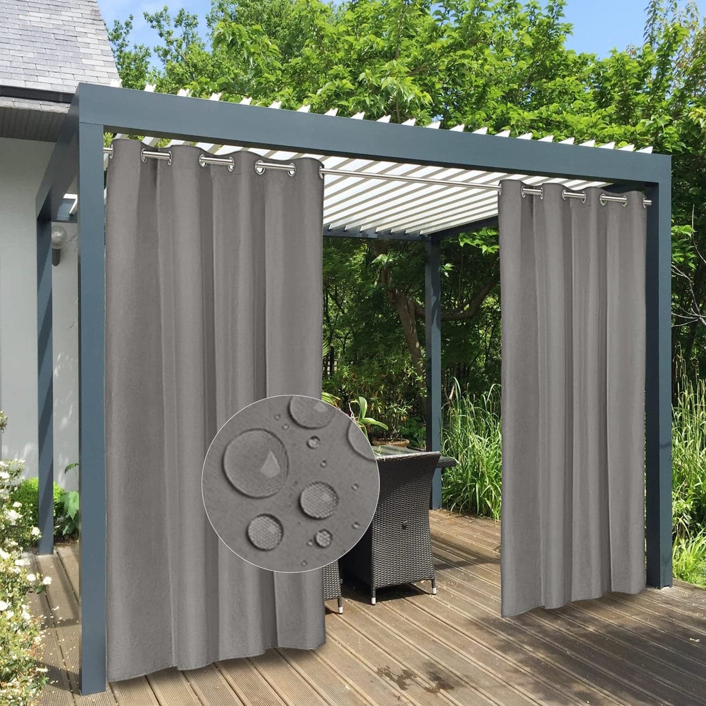 EasyGoing 100 Waterproof Outdoor Curtains Windproof Weatherproof Porch Curtains Premium Thick Outdoor Privacy Grommet Top Panels for Patio Gazebo and Pergola 2 Panels 54x84 inch Grey