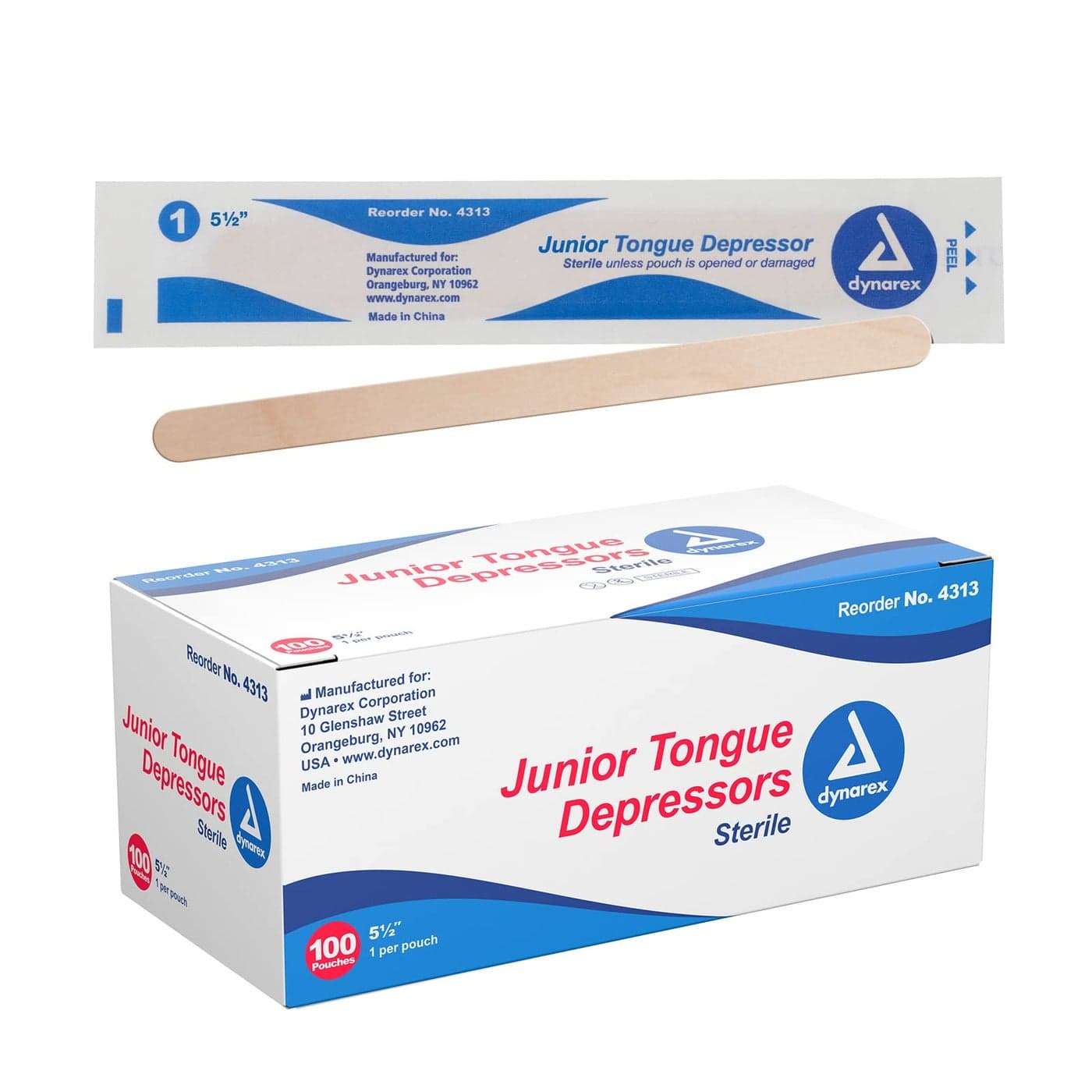 Dynarex Tongue Depressors Sterile 55 JuniorSized Length Made from Beige Birch Wood Comes in PeelDown Patches 1 Box of 100