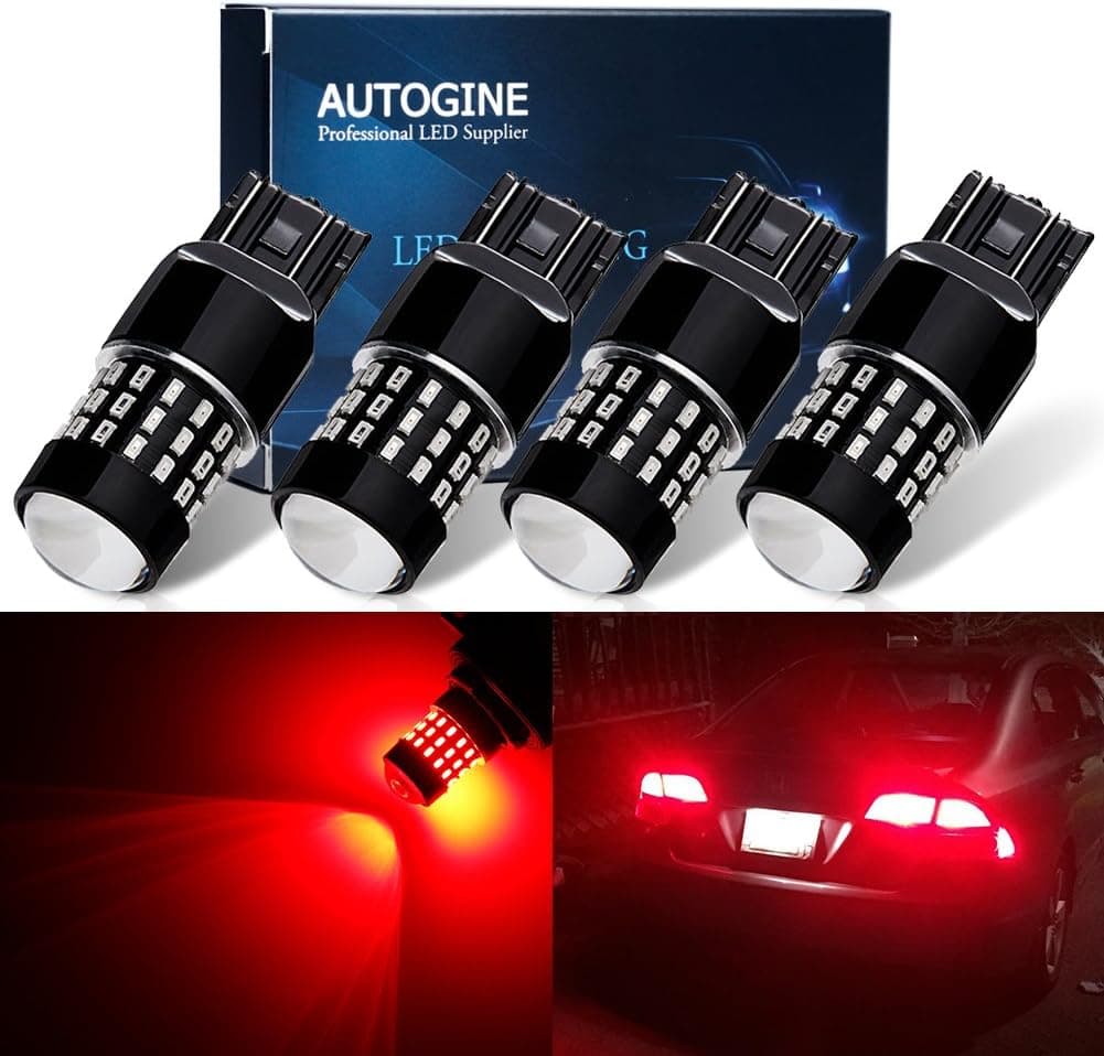 AUTOGINE 4 X Super Bright 9-30V 7440 7441 7443 7444 992 LED Bulbs with Projector for Tail Lights and Brake Lights, Brilliant Red