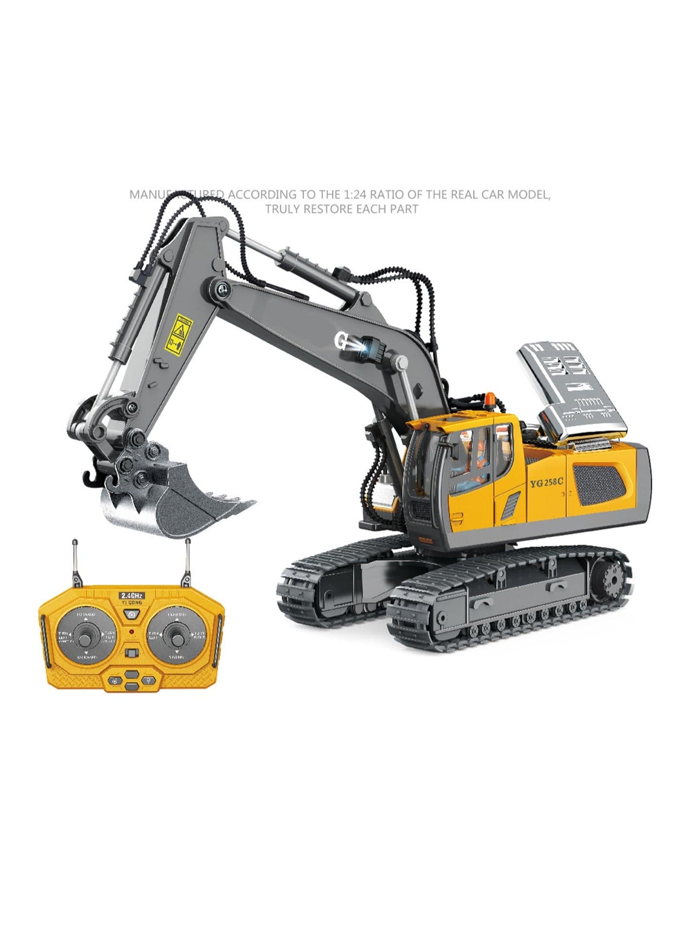 Boys Remote Control Excavator Toy, Construction Remote Control Excavator Suitable for 4-7 8 9 10 Years Old Children Birthday Gift, Ideal Toy (Yellow)