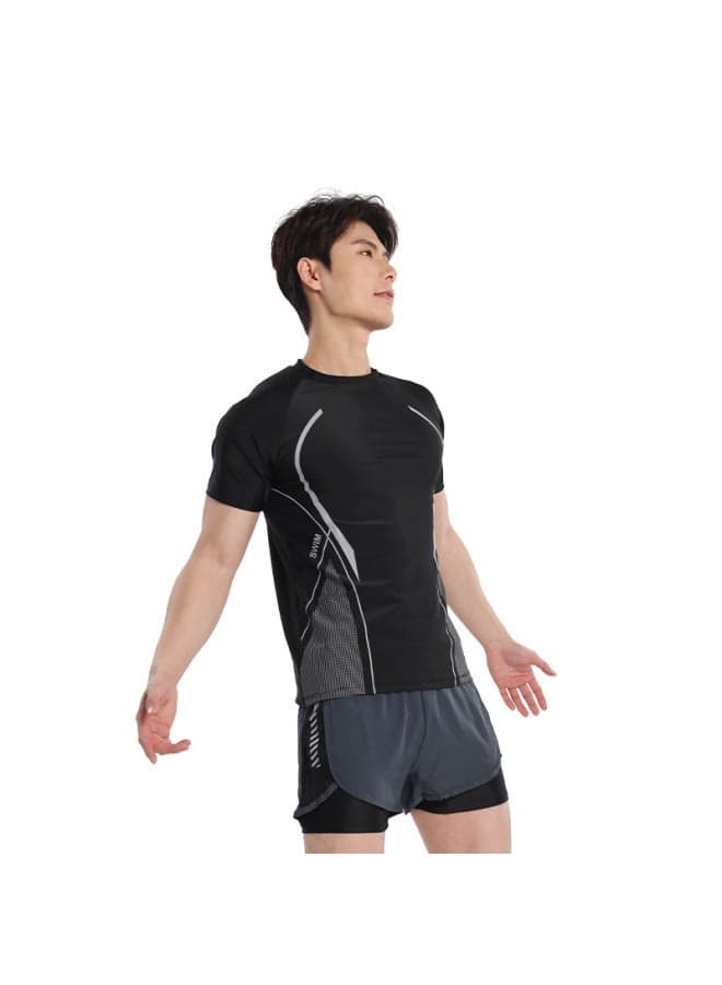 Men's Summer Quick-drying Sports Suit Men's Fitness Running Swimming Clothes Light Sports Outdoor Swimming Suit-Color:2385 Suit Gray Pants-