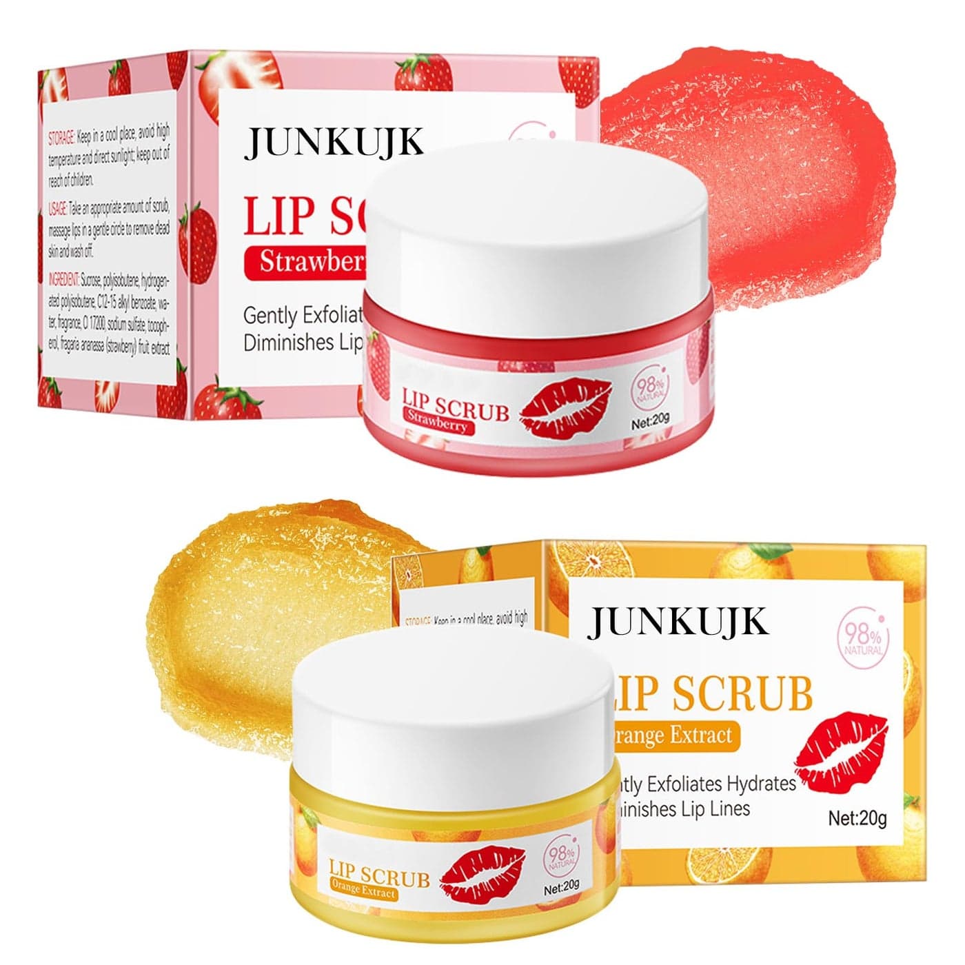 2PCS Strawberry Orange Conditioning Lip Scrub KitMoisturizing Lip Sleeping Mask Long Lasting Hydrating Lip Scrubber Exfoliator Lip Care Products for Men Women