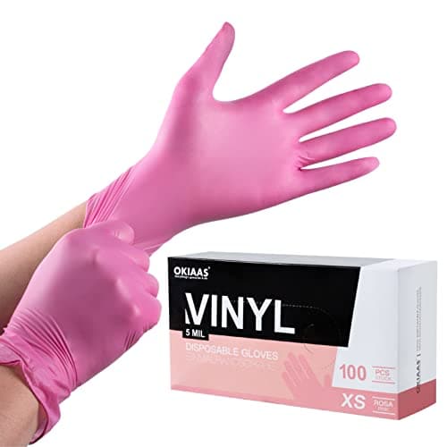 OKIAAS BlackPink Vinyl Gloves Disposable Latex Free Food Safe Powder Free 5 Mil Thickened for Cooking Cleaning Food Prep Baking Hair Dye Tattoo Medium 50 Count