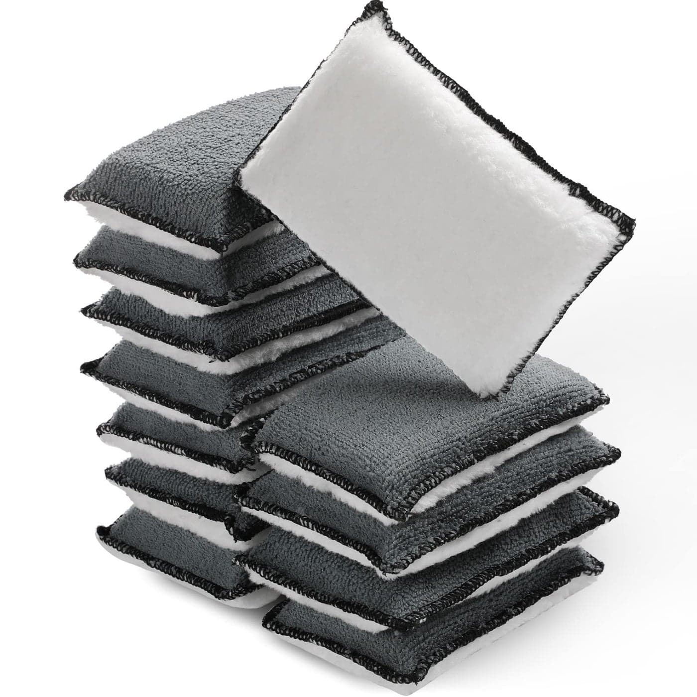 Mudder 12 Pcs Car Interior Scrubbing Sponge 5 x 3 Fiber Car Wax Applicator pad Household Cleaning Sponges for Leather Car Seat Couch Cleaning White Gray