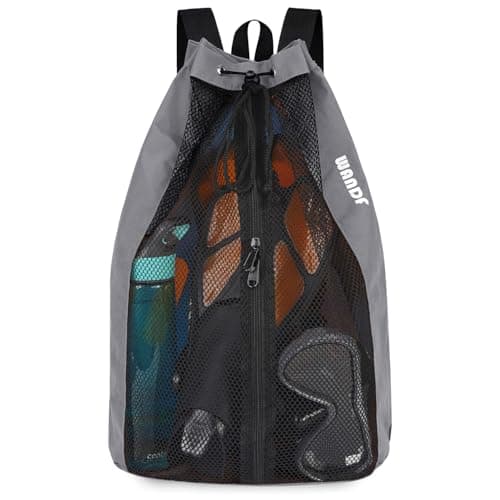 WANDF Swim Bag Mesh Drawstring Backpack Beach Backpack for Swimming Gym and Workout GearGrey