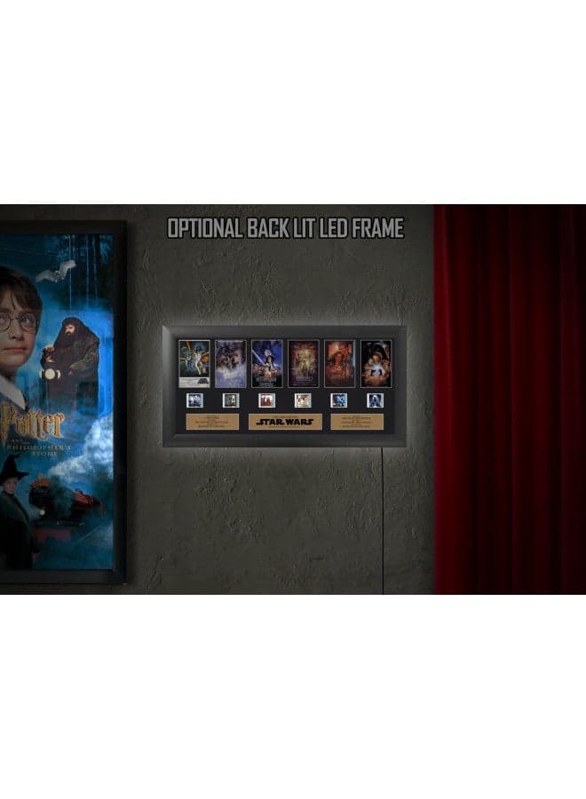 FILMCELLS Star Wars: Through The Ages Episodes 1-6 20" x 11" Framed Wall Art with 35mm Film from Each Movie - Officially Licensed Collectible with Certificate of Authenticity