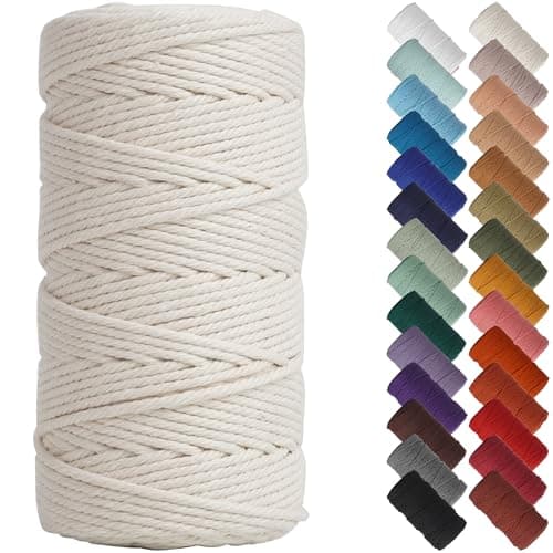 NOANTA Natural Macrame Cord 3mm x 220Yards, Beige Macrame Rope, Cotton Cord for Wall Hanging, Plant Hangers, Christmas Crafts, Knitting