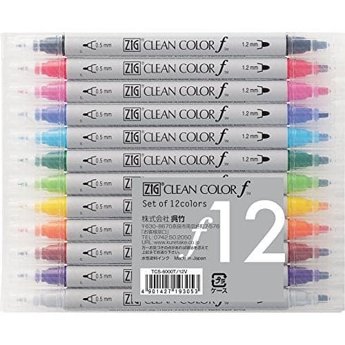 Kuretake Zig Twin Tip Marker Clean Color f, 12 Color Set (TCS-6000T/12V)