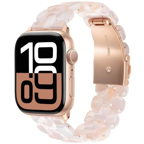 V-MORO Cute Resin Band Compatible with Apple Watch 40mm/41mm/42mm/38mm Women Fashion Dressy Fancy Strap Bracelet lightweight Wristband for iWatch Bands Series 11 10 9 8 7 6 5 4 3 2 1 SE(Pink Floral)