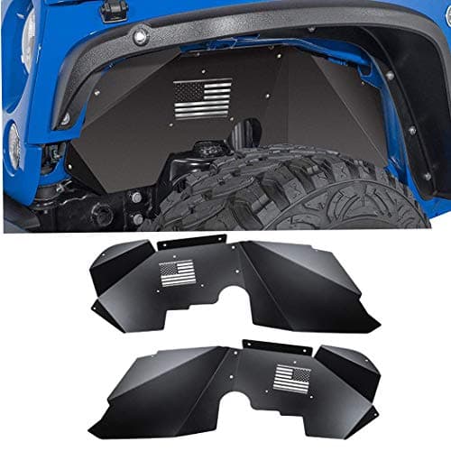 SMALLFATW Front Inner Fender Liner Compatible with Wrangler 2007-2018 JK JKU & Unlimited 2/4 Doors, US Flag Pattern, JK Accessories, Black Aluminum Fenders Wheel 2PCS