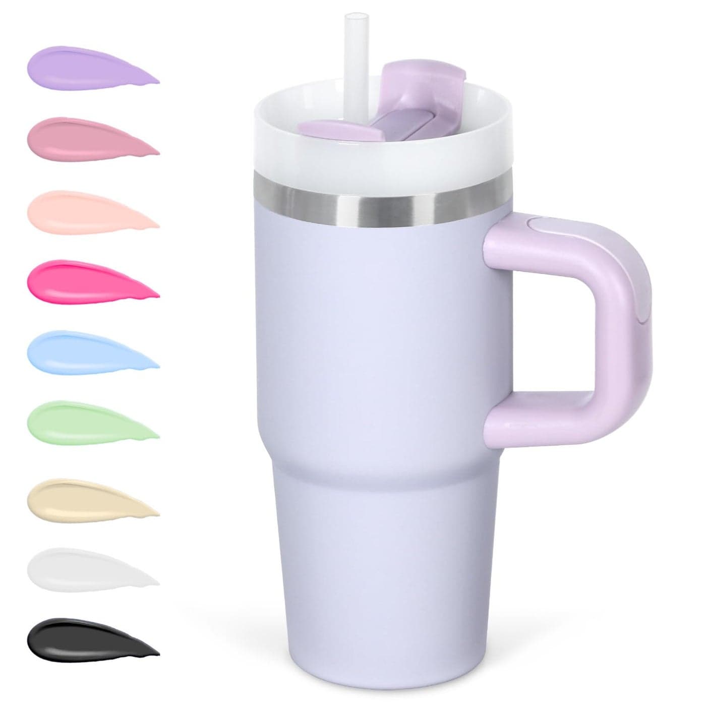 Cosictic 14 Oz Tumbler with Handle and Straw for Kids Stainless Steel Double Wall Vacuum Insulated Cup for Children 14 Oz Cups for Kids Purple
