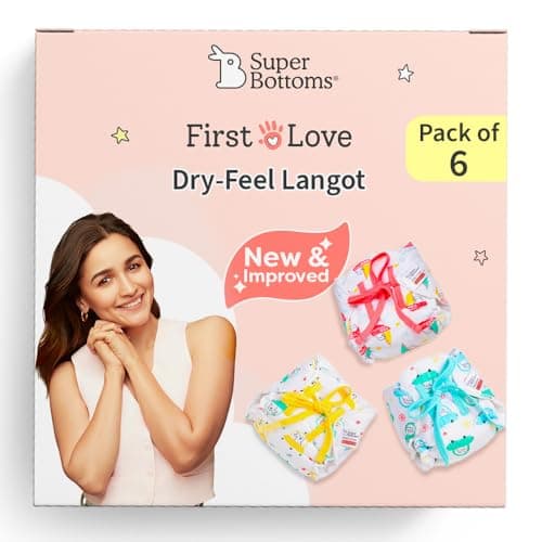 SuperBottoms DryFeel Baby Langot 0-6 months l Organic Cotton Modern Baby Nappy l Mess-free Langot with Gentle Elastics l Super DryFeel Top Layer l Diaper-free Time Essential | 6 Pack
