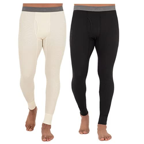 Fruit of the Loom Men's 2-Pack Recycled Waffle Thermal Underwear Bottom, Black/Natural, Large